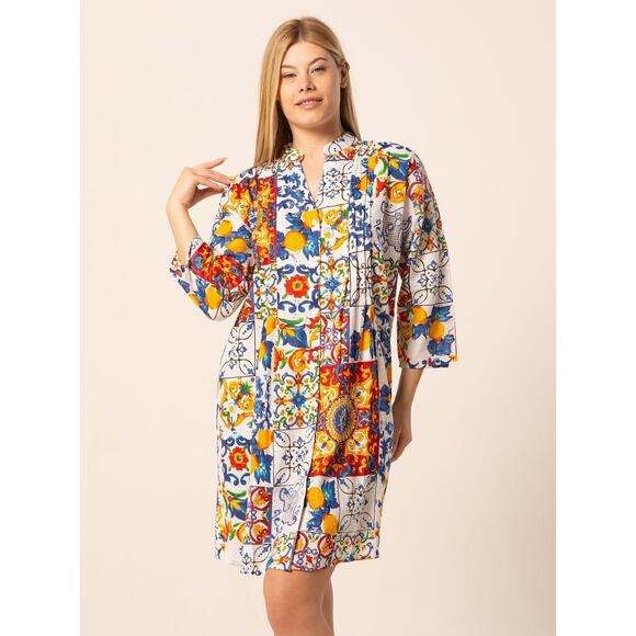 Colori di Mare Colorful Eyelet Tunic Caftan Dress Boho Artwear Resort Retro sz S - Picture 1 of 10